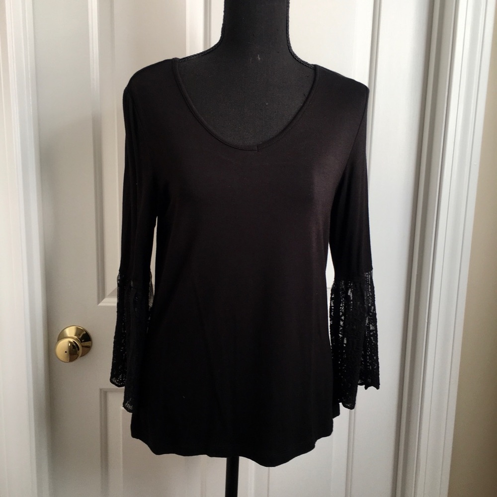 NWOT. Never worn! Black tee with lace bell sleeves